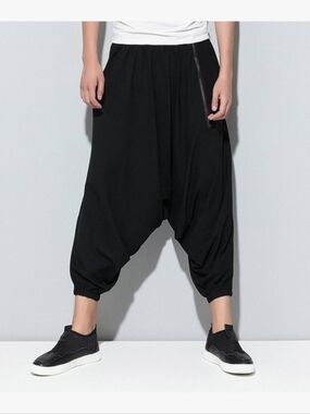Men's Black Drop-Crotch Harem Pants - BNWT OS